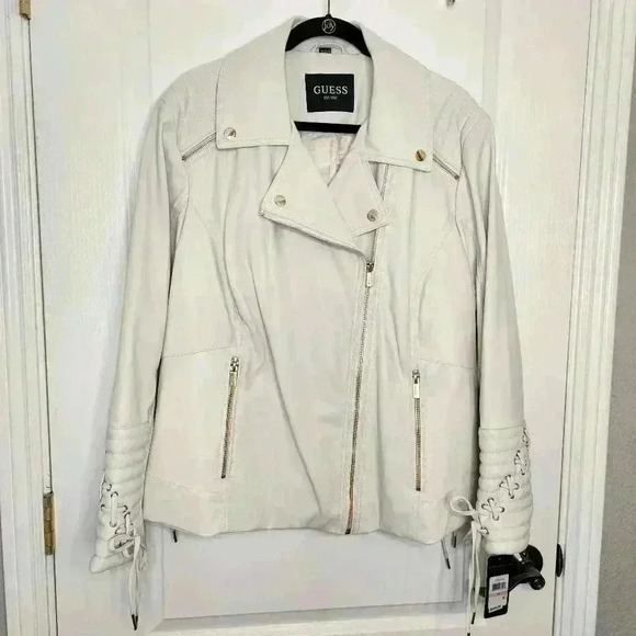 Guess Moto jacket Plus size 2x cream color NWT vegan leather